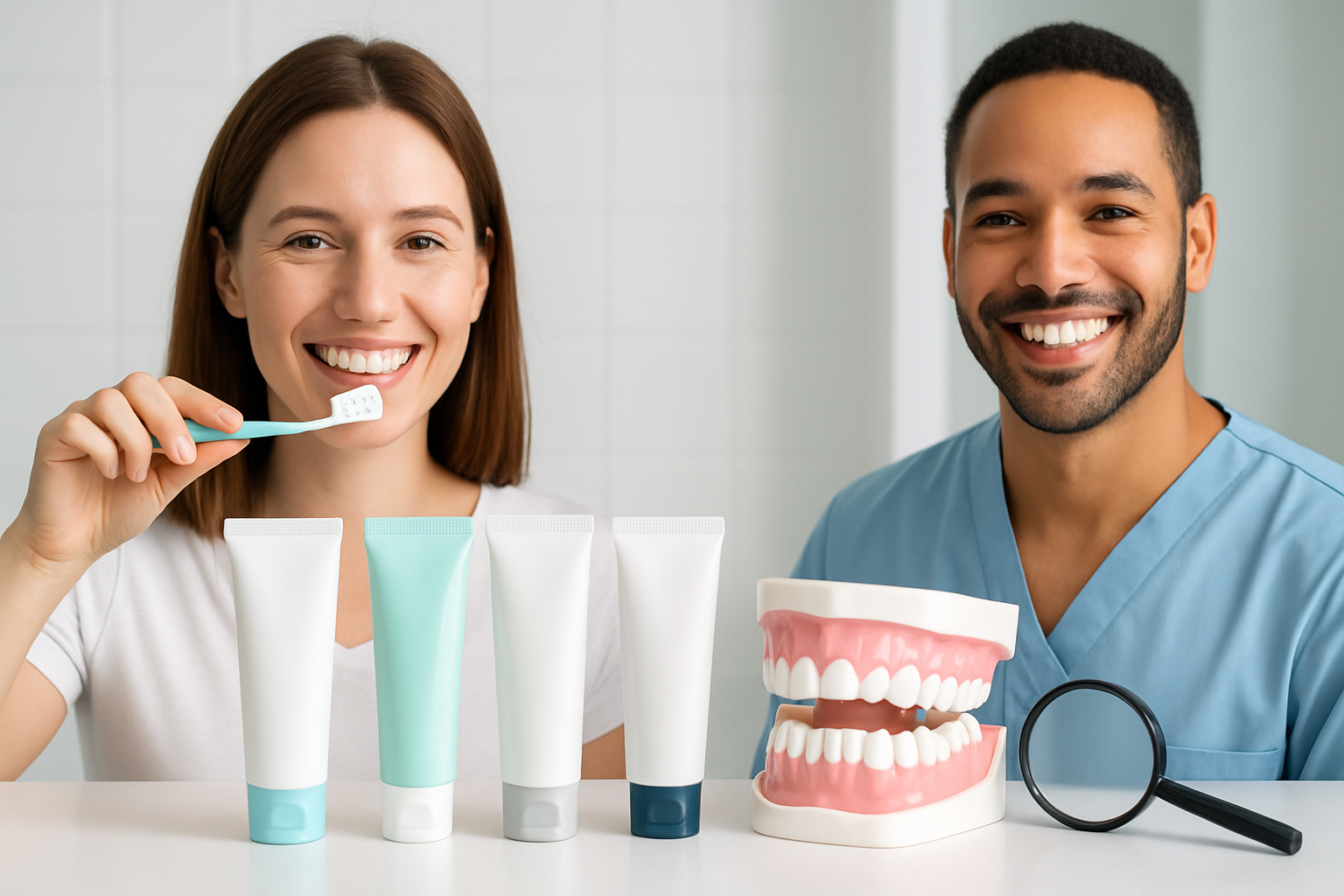 Verschiedene aufhellende Zahnpasten im Vergleich für weißere Zähne