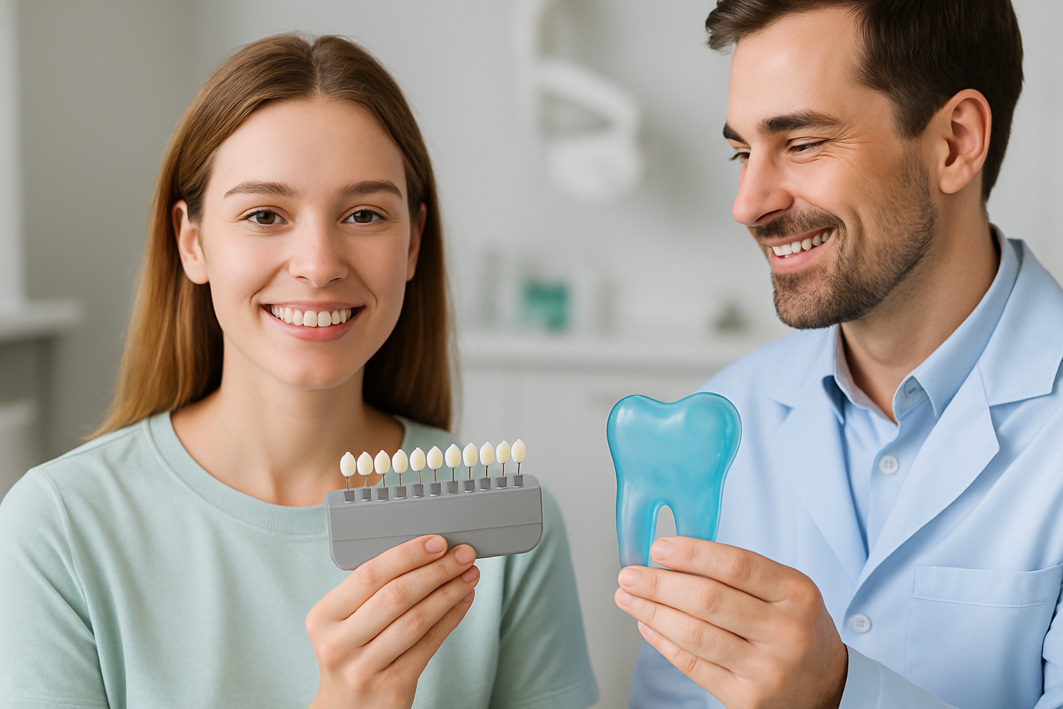 Person mit empfindlichen Zähnen erhält schonende Zahnaufhellung beim Zahnarzt